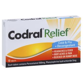 CODRAL RELIEF COLD AND FLU DECONGESTANT 10S