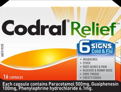 CODRAL RELIEF 6 SIGNS CAPSULES 16S